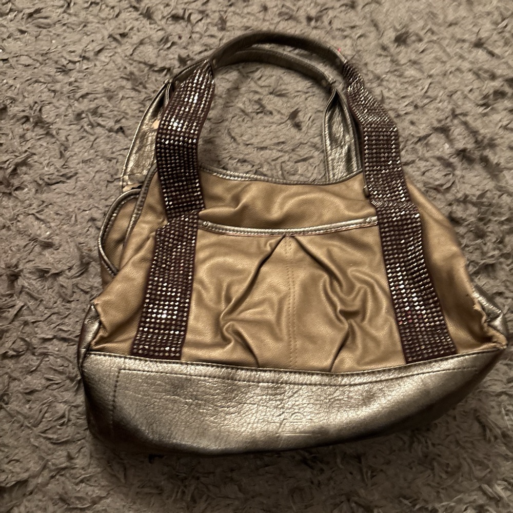 Gold and silver shoulder bag with diamanté detailing